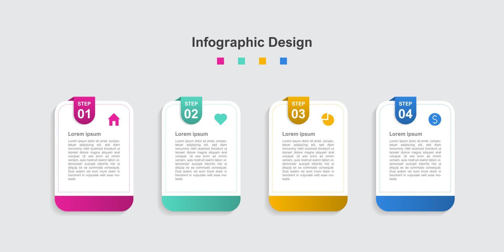 modelo de infográfico de negócios abstrato colorido de quatro etapas vetor