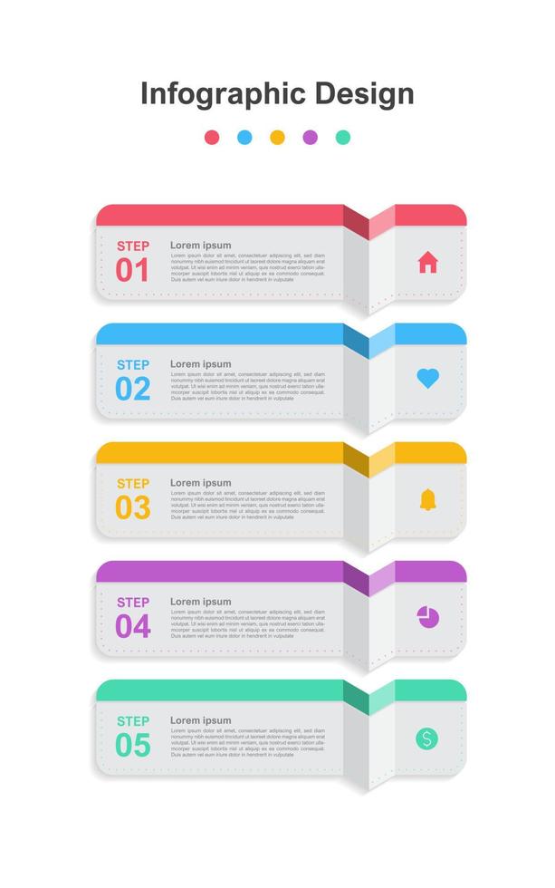 modelo de infográfico de negócios abstrato colorido de cinco etapas vetor