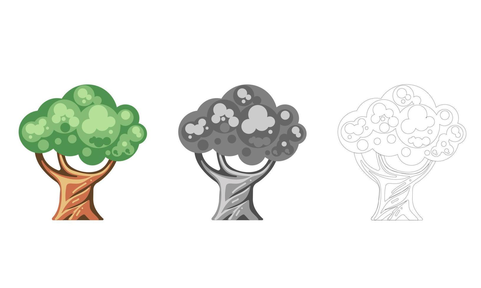 árvore definir silhueta colorida e modelo de símbolo de elemento de ilustração vetorial de contorno vetor