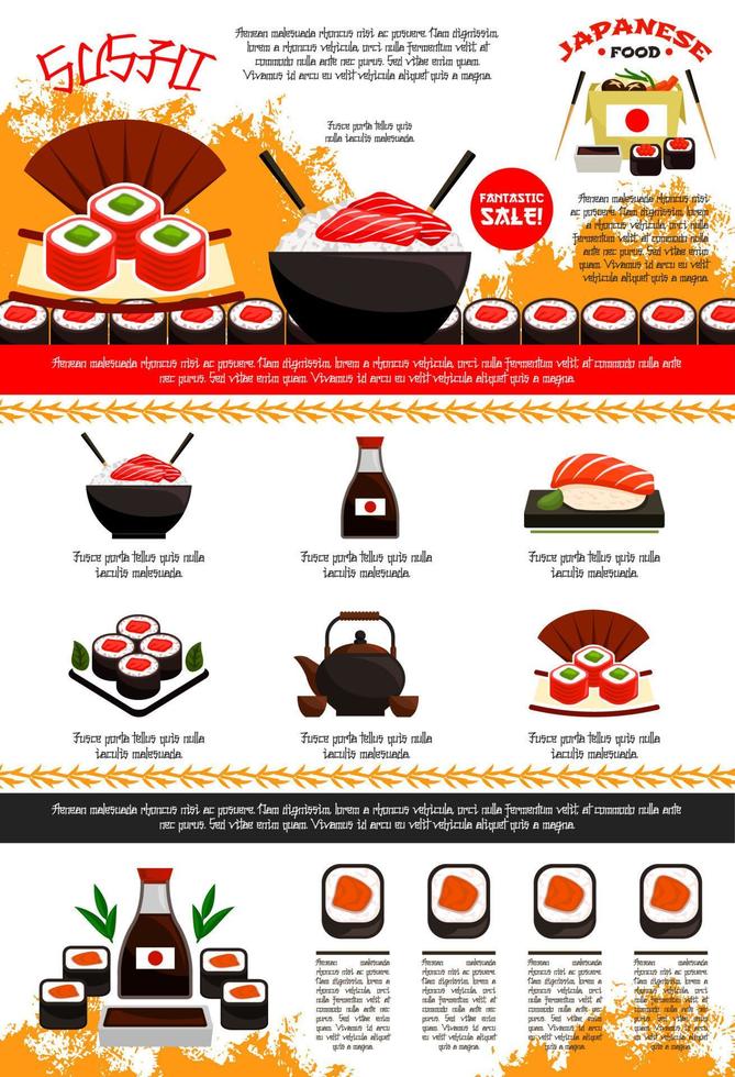 cartaz vetorial para restaurante de sushi japonês vetor
