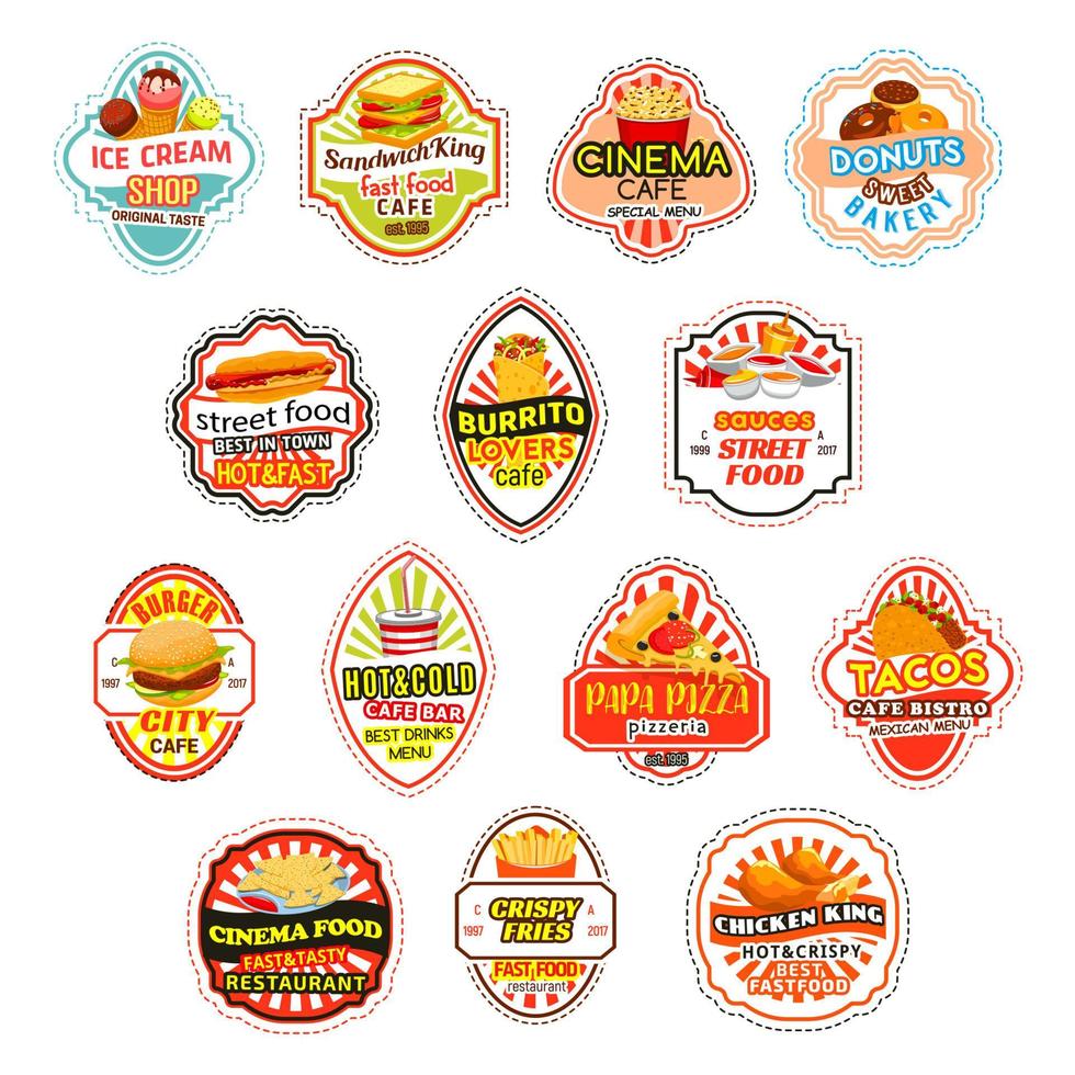 refeições de fast food vetor ícones de fastfood