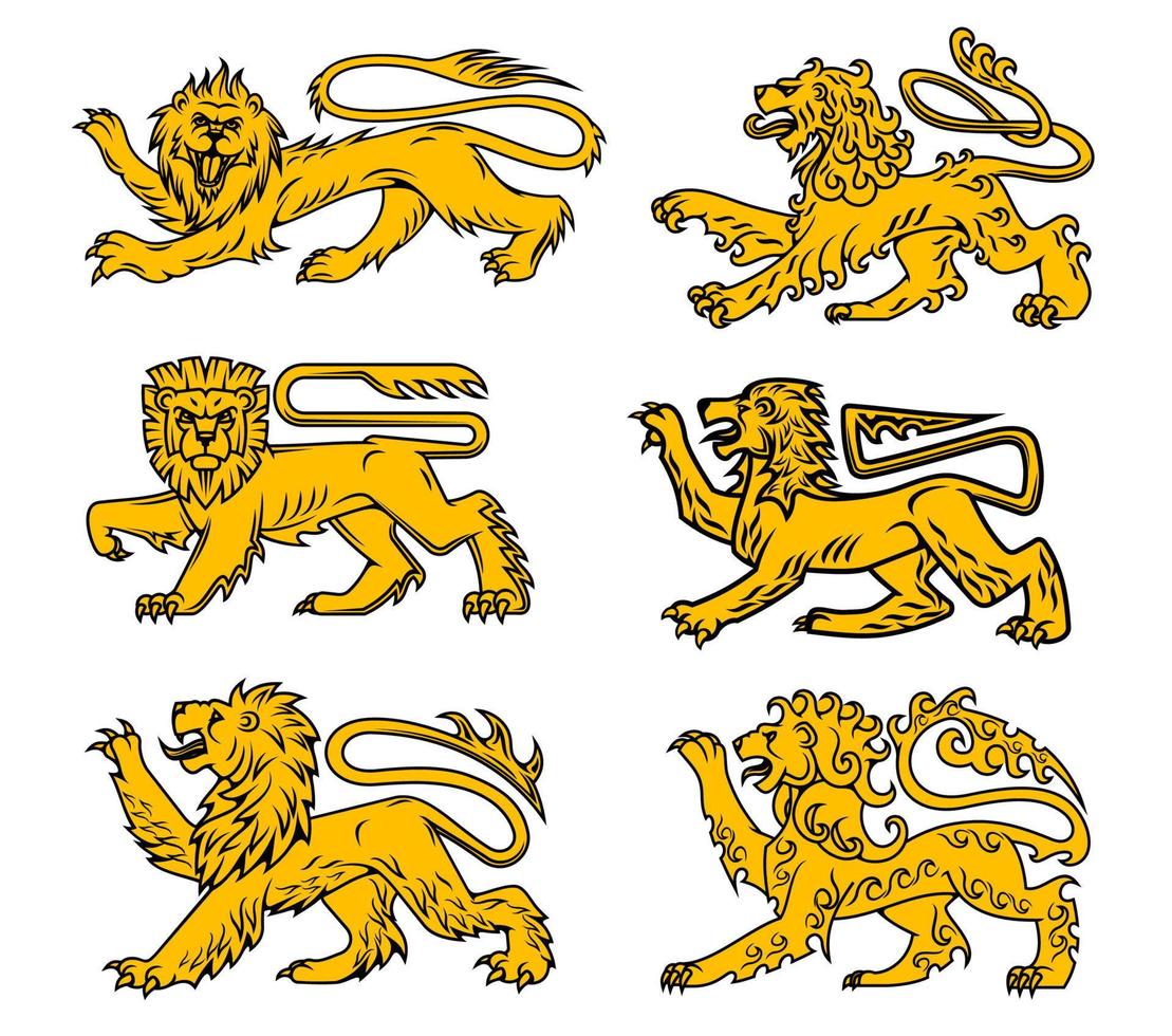conjunto de ícones heráldicos de leão para tatuagem, design de heráldica vetor