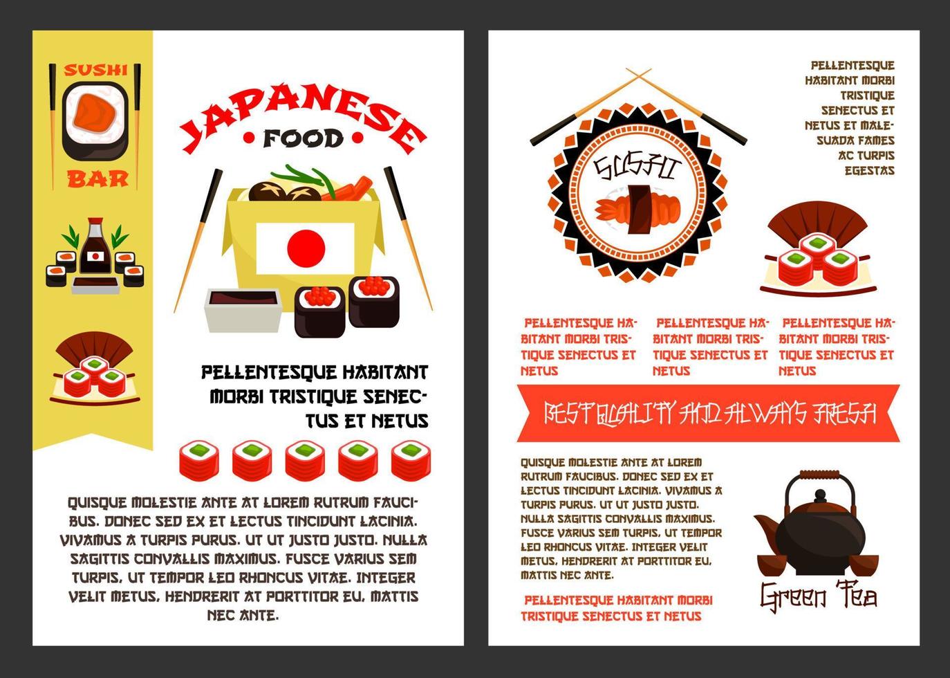 cartaz de menu vetorial para comida japonesa de sushi vetor