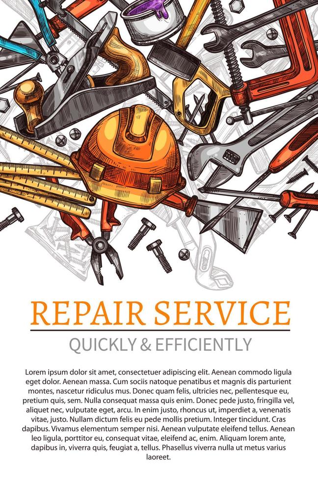 cartaz de vetor de ferramentas de trabalho para serviço de reparo