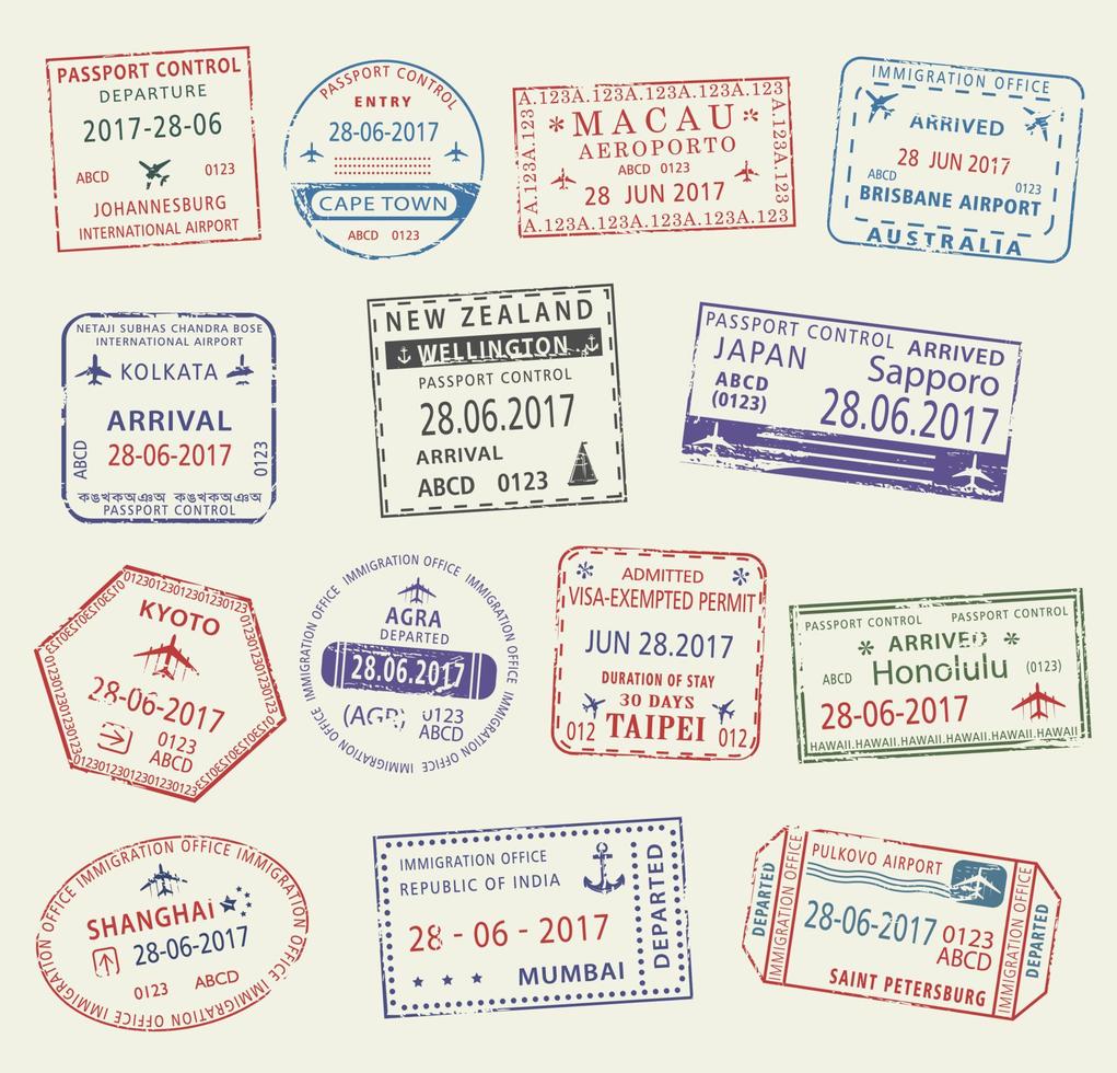 carimbo de passaporte de visto de viagem para design de turismo vetor