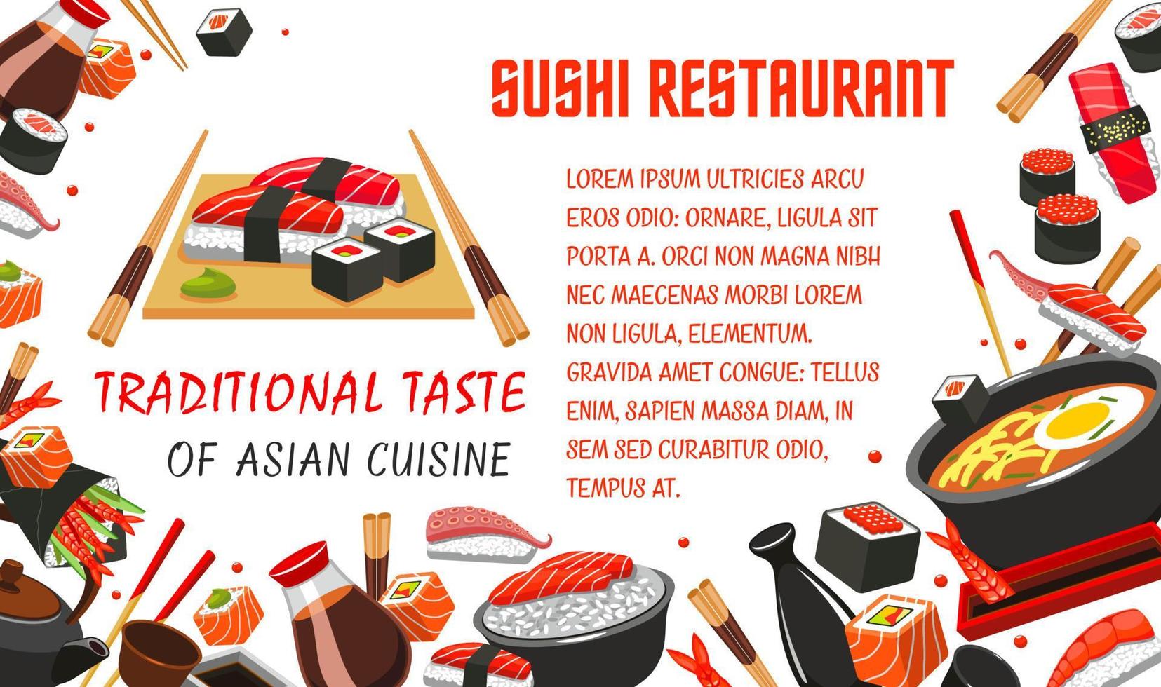 banner de restaurante de sushi japonês de comida asiática vetor