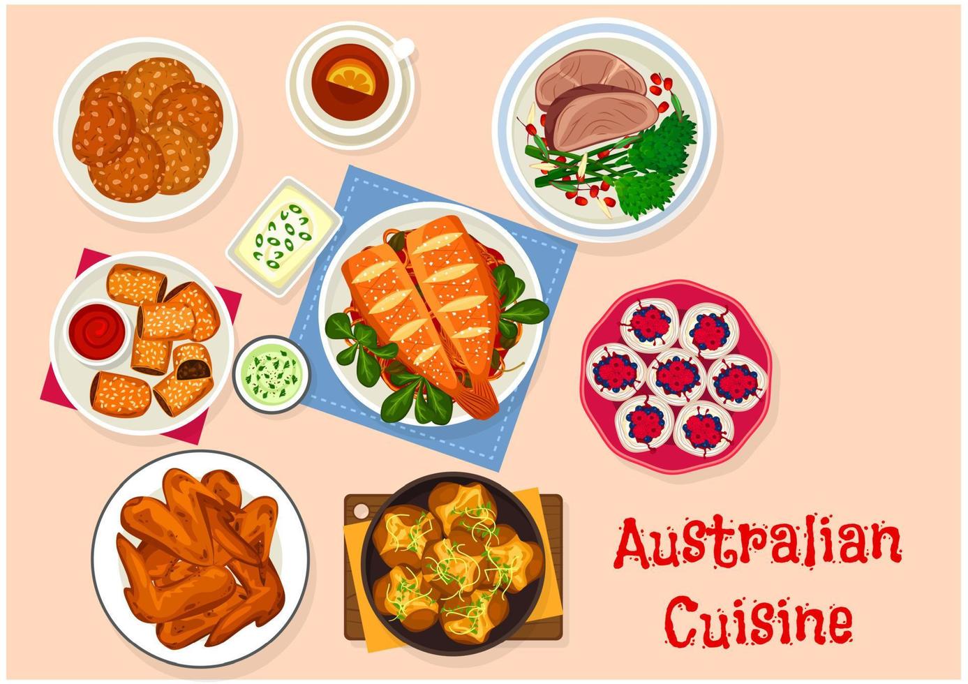 design de ícone de comida tradicional de cozinha australiana vetor
