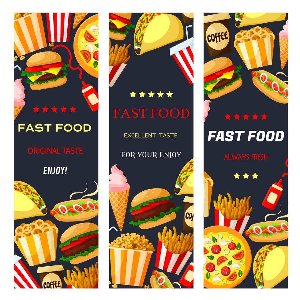 conjunto de banners de restaurante de fast food vetor