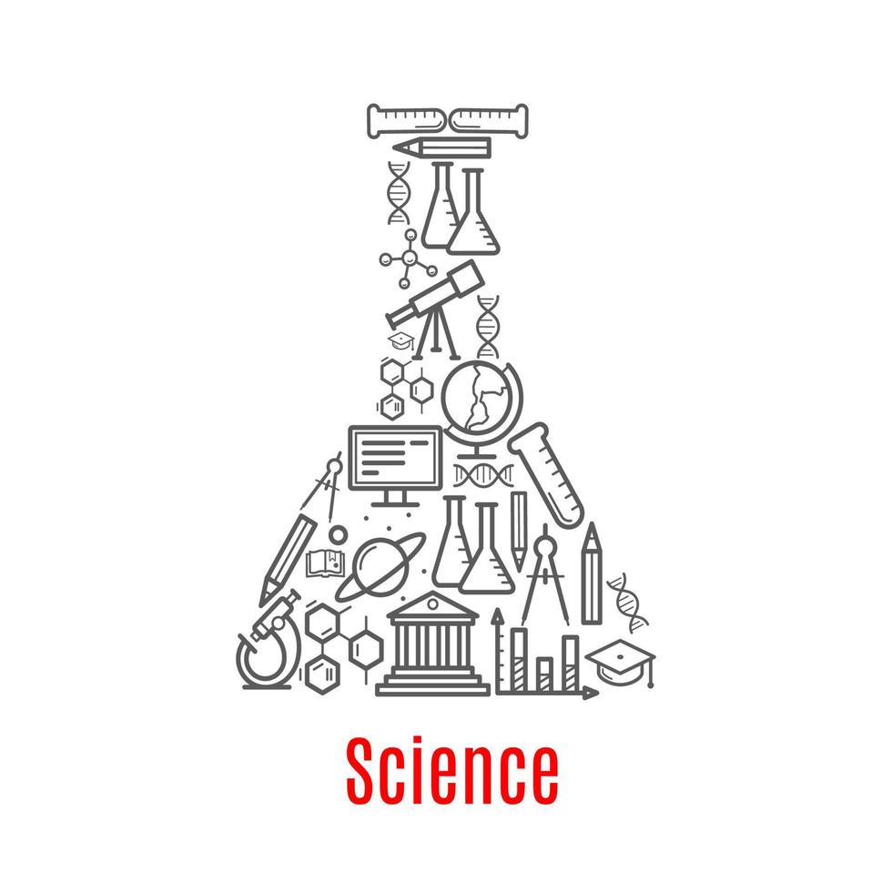 frasco químico com ciência, ícone de vetor de educação