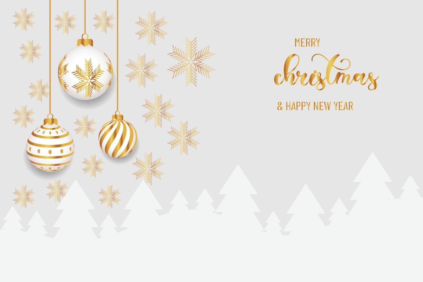 Natal de ouro e ano novo tipográfico em fundo branco com fundo horizontal de ano novo de paisagem de inverno, cabeçalhos, cartazes, cartões, website.ilustração vetorial vetor