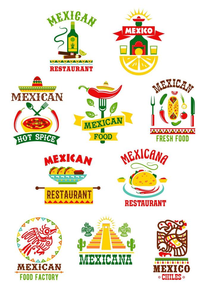 ícones vetoriais definidos para restaurante mexicano de fast food vetor