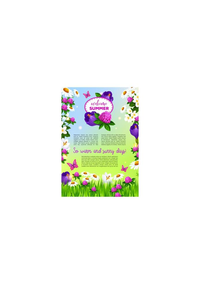 cartaz de vetor de flores para saudações de boas-vindas de verão