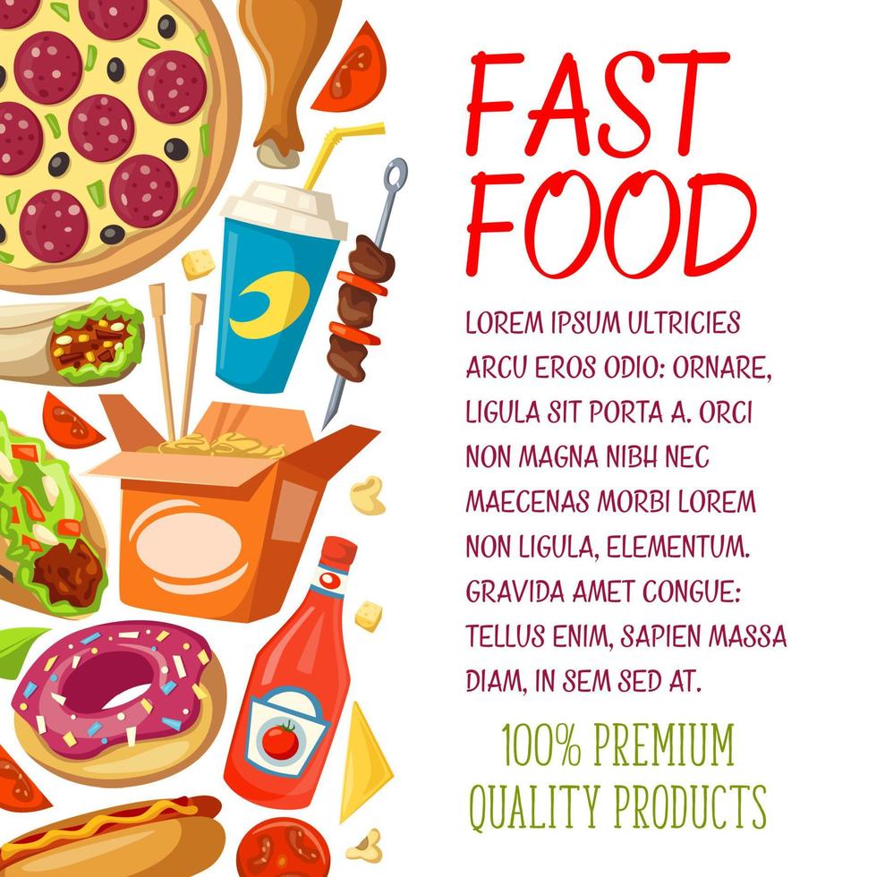 cartaz de vetor de menu de restaurante de fast food