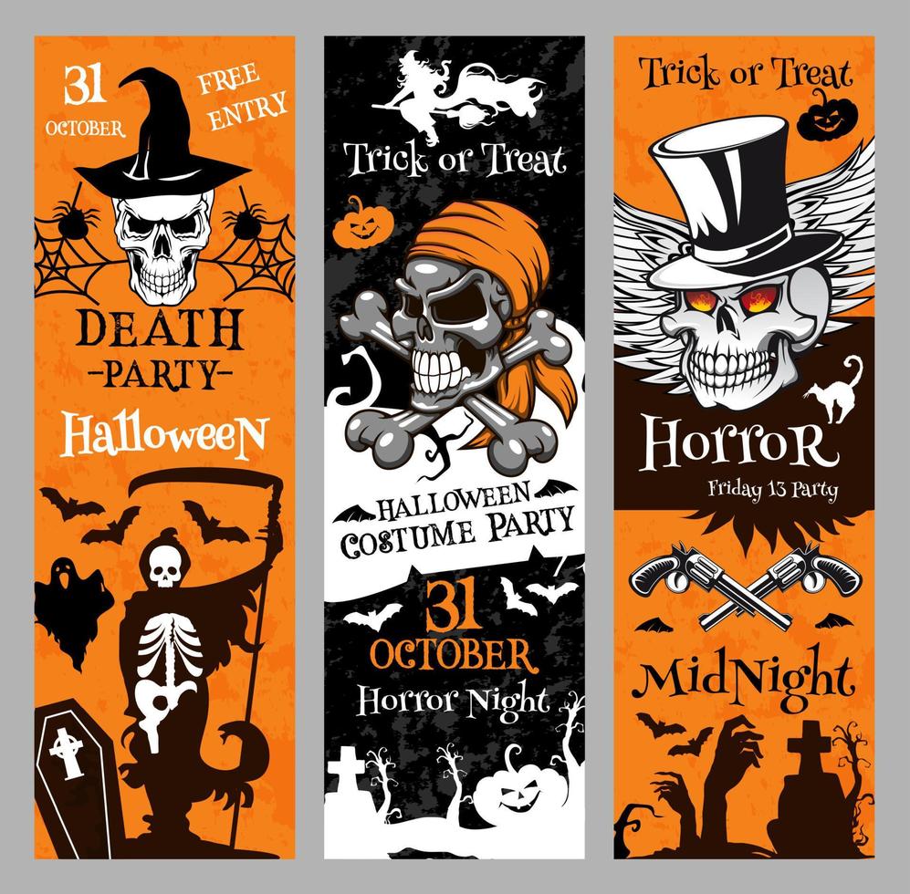 banners vetoriais de halloween para noite de terror de férias vetor