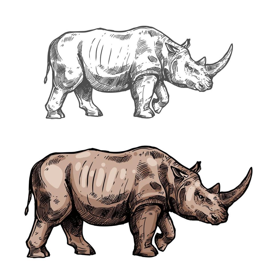 ícone de animal selvagem de esboço de vetor de rinoceronte