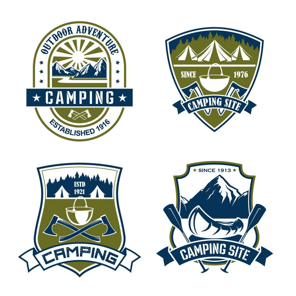 ícones vetoriais para aventura na montanha do acampamento vetor