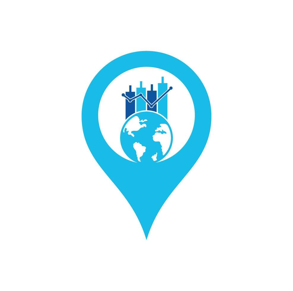 mundo finanças mapa pin forma conceito conceito de design de logotipo. modelo de design de logotipo de vetor de estatísticas mundiais.