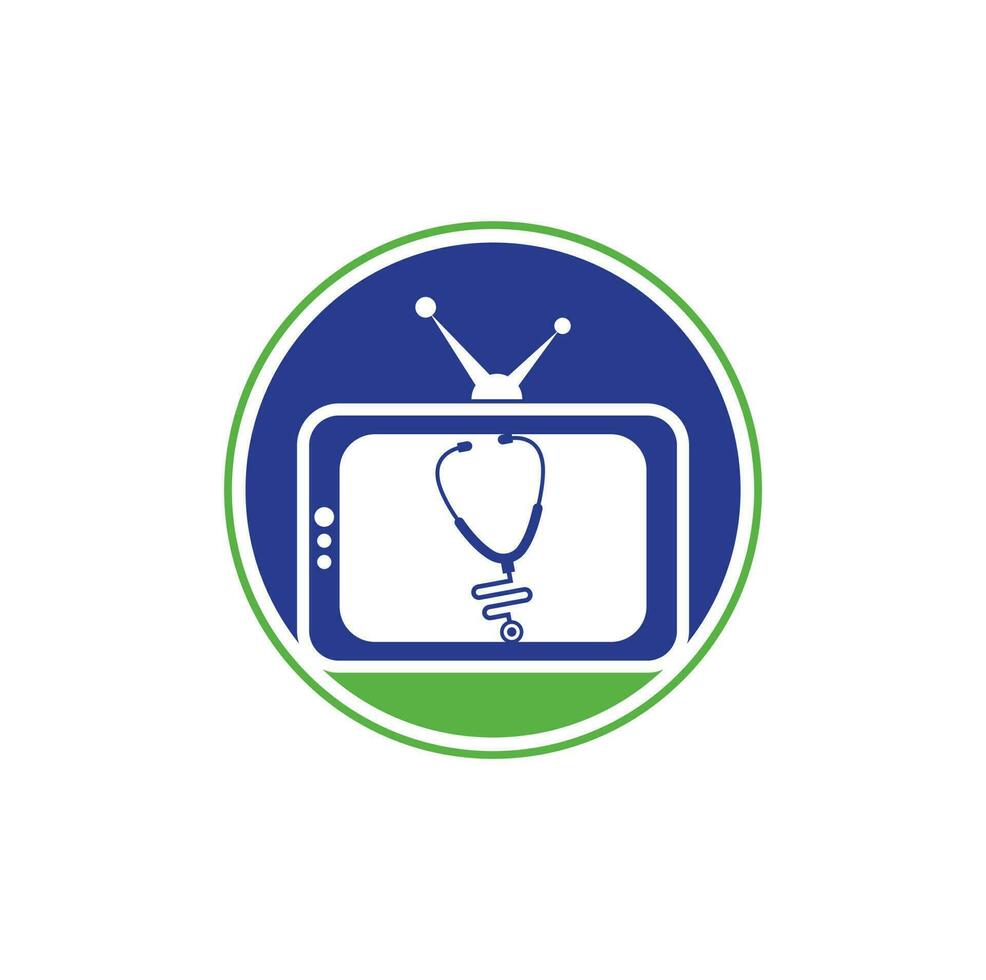 design de logotipo de tv médico. modelo de ícone de logotipo de tv estetoscópio. vetor