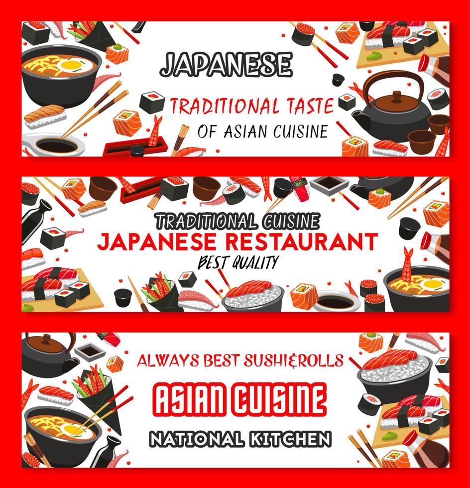 vetor bandeiras de comida asiática de cozinha japonesa