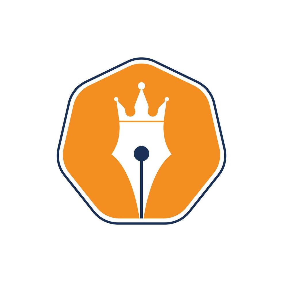 design de logotipo de vetor de caneta rei. modelo de vetor de design de logotipo de coroa de caneta real.