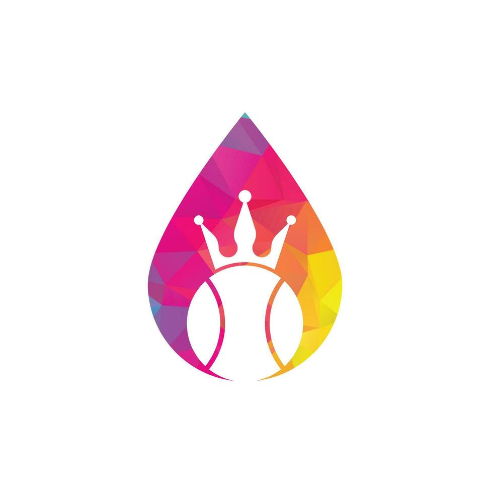 design de logotipo de vetor de conceito de forma de gota de rei de tênis. modelo de design de ícone de bola e coroa de tênis.