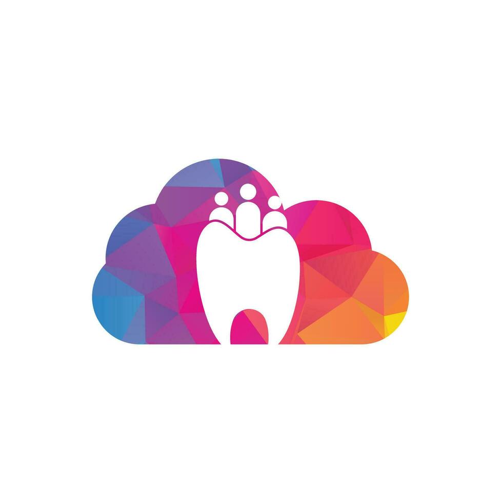 modelo de logotipo de conceito de forma de nuvem dental familiar isolado com três pessoas. logotipo dental da família com o conceito de pessoas. vetor