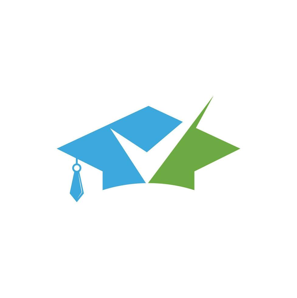 chapéu de formatura e design de logotipo de verificação. design de logotipo de educação e logotipo de marca de seleção. vetor