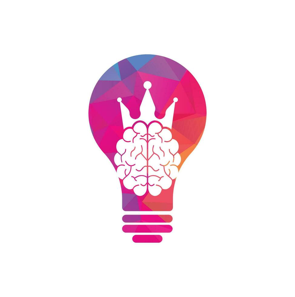 coroa cérebro e design de ícone de logotipo de forma de bulbo. design de logotipo de vetor de rei inteligente. cérebro humano com design de ícone de coroa.
