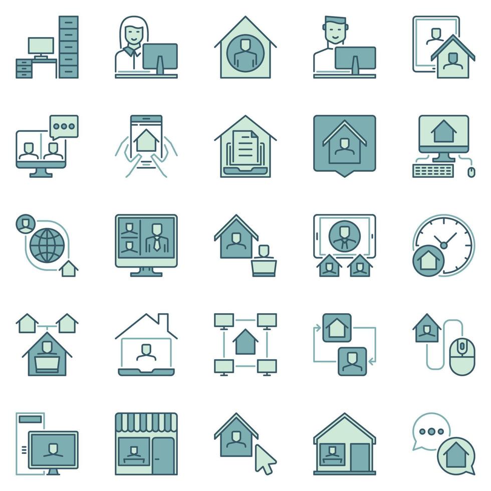trabalhe em casa ícones coloridos - sinais vetoriais de trabalho remoto vetor