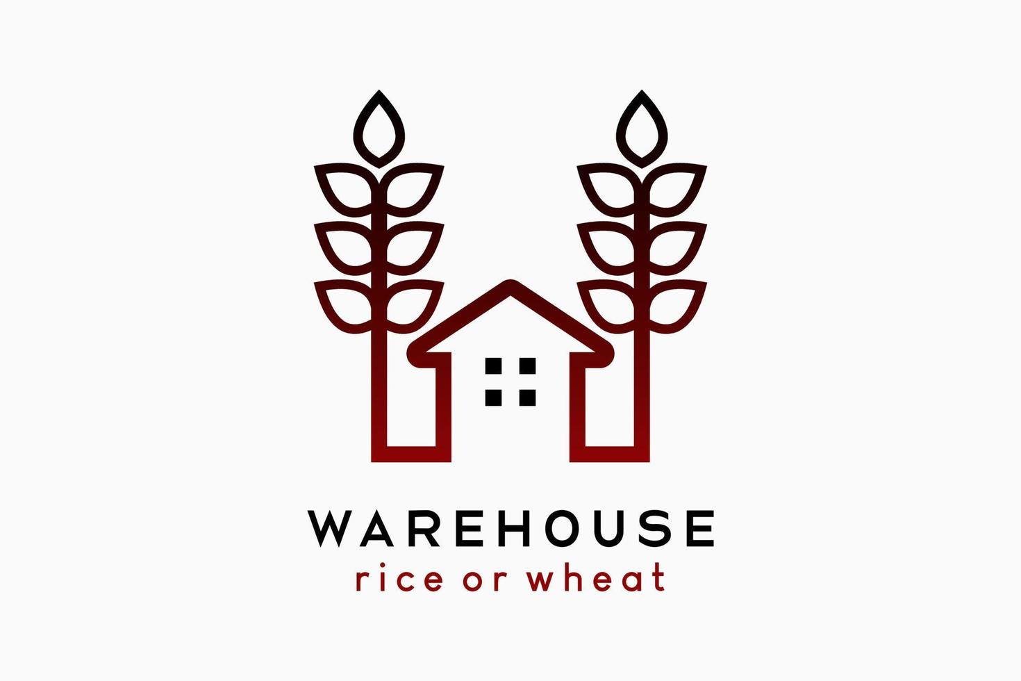 celeiro de arroz ou design de logotipo de celeiro de trigo, ícone de trigo ou arroz em arte de linha criativa vetor