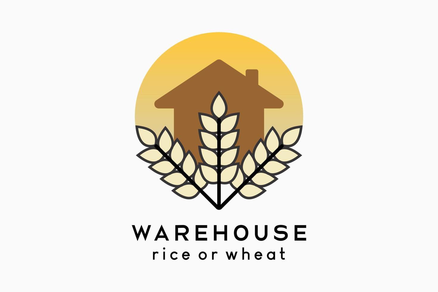 celeiro de arroz ou design de logotipo de celeiro de trigo, ícone de trigo ou arroz combinado com ícone de casa em pontos vetor