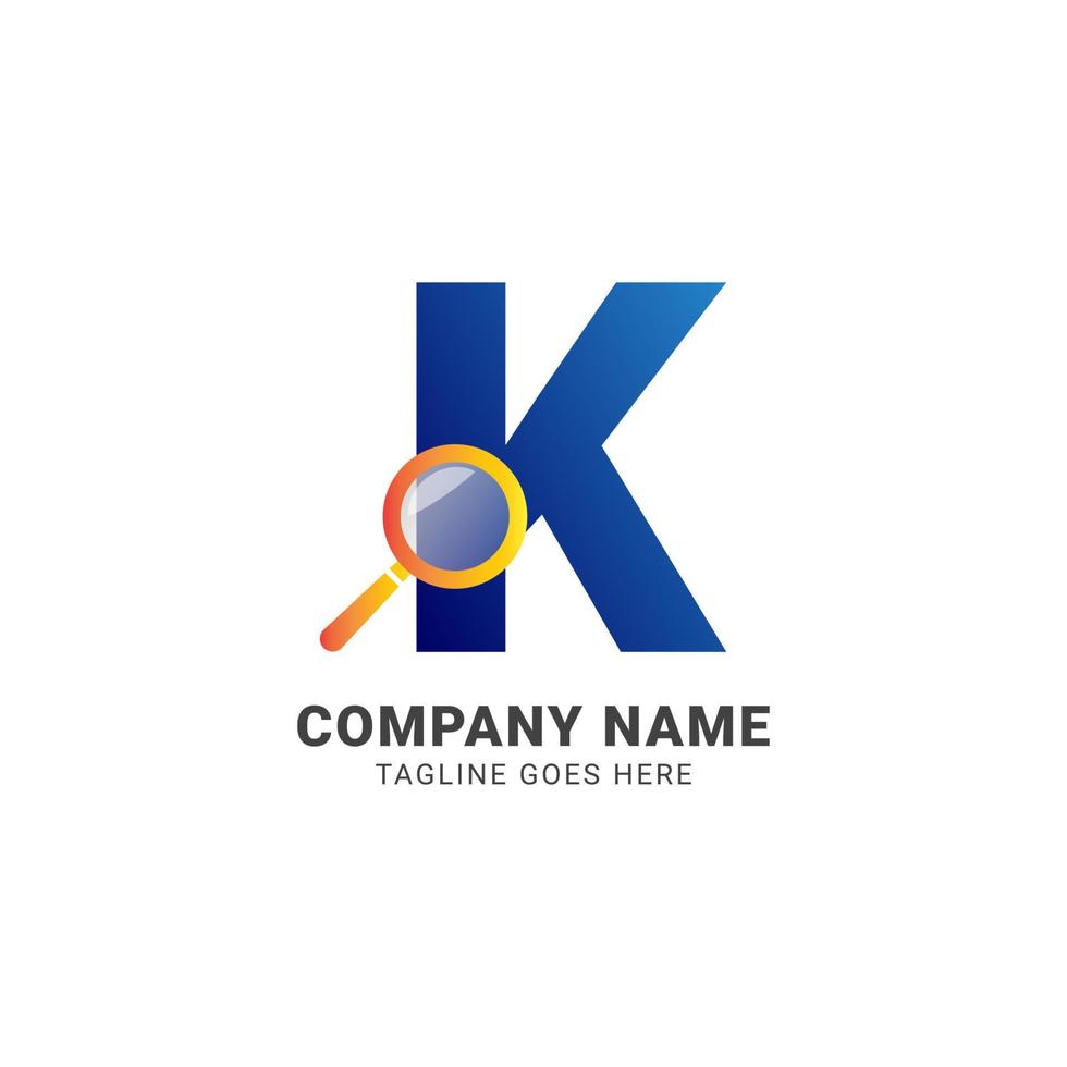 elemento de design de vetor de logotipo de empresa de lupa letra k