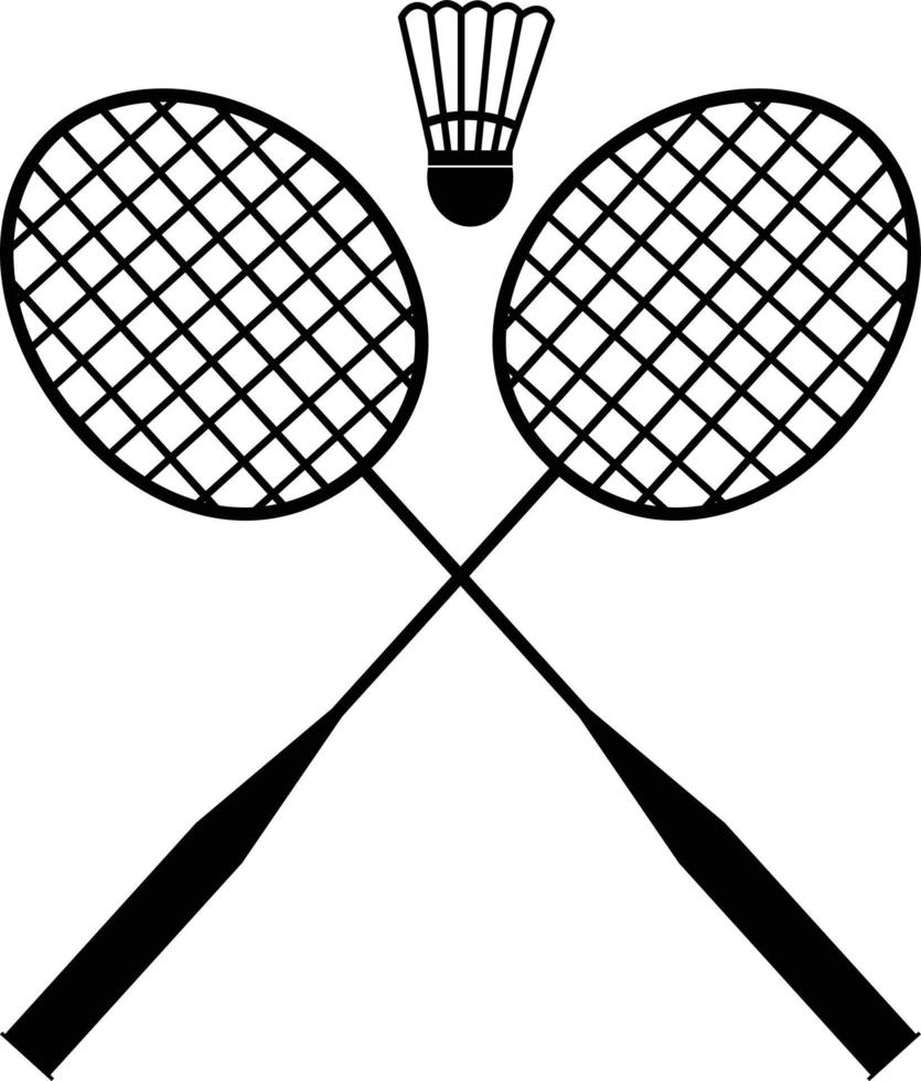 raquete de badminton e peteca em fundo branco. sinal de badminton. duas raquetes de badminton ou raquetes com peteca. estilo plano. vetor