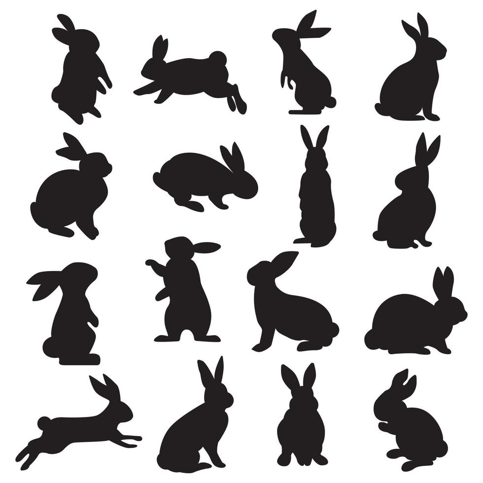 coleção de silhuetas de coelho. ilustração vetorial vetor