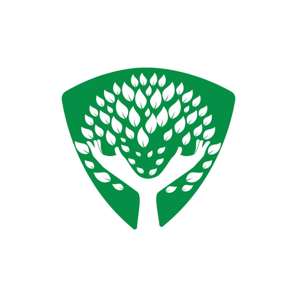 design de logotipo de árvore de mão verde criativo. logotipo de produtos naturais. vetor