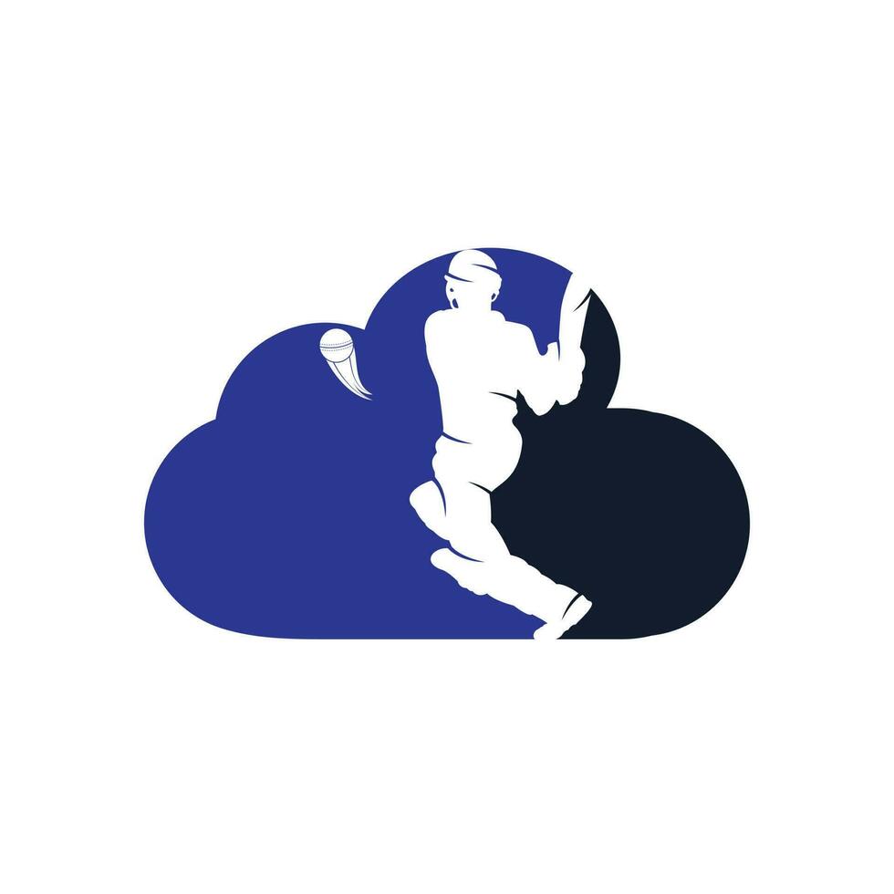 batedor jogando o logotipo do conceito de forma de nuvem de críquete. logotipo da competição de críquete. vetor