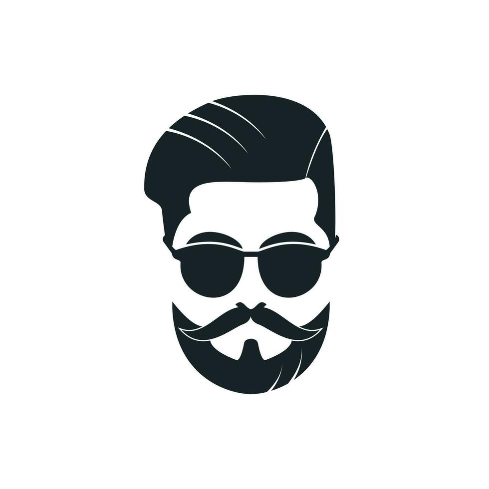 homem com emblema de vetor de barbearia hipster de barba. rosto de homem barbudo, personagem hipster.