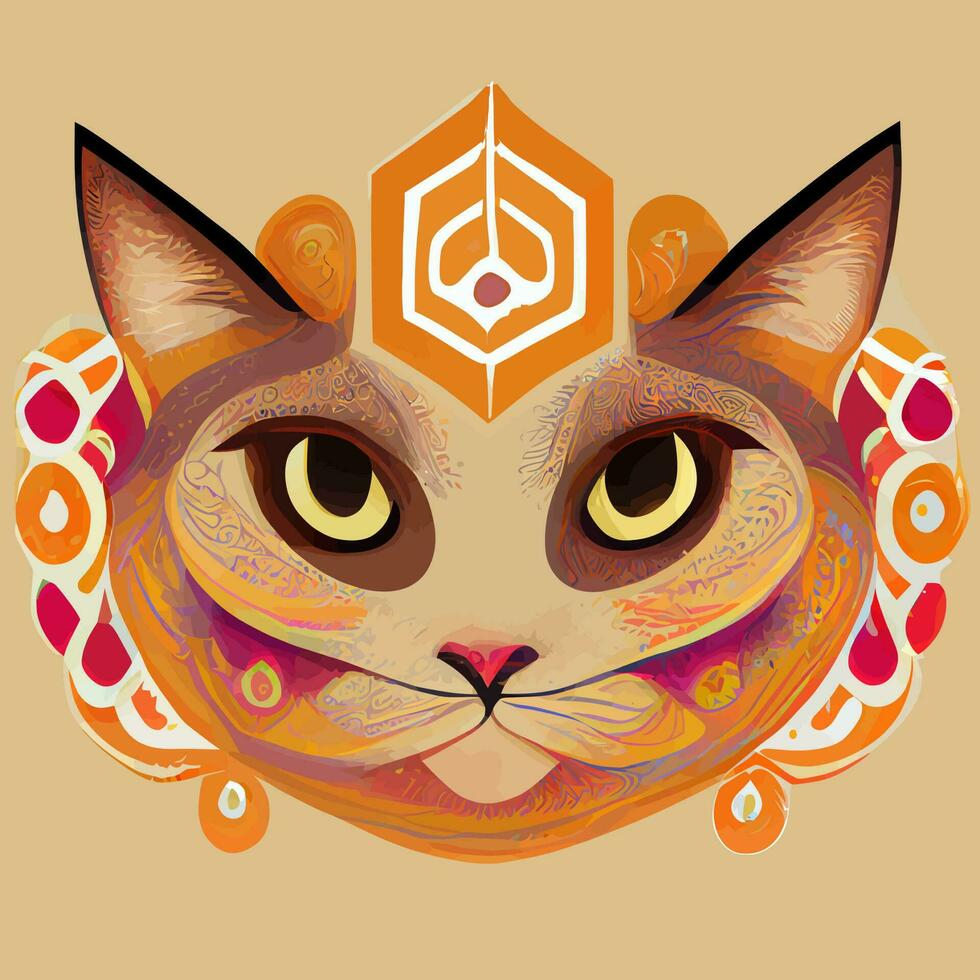 vetor de ilustração de gato fofo no estilo de desenho de mão tribal, imagem para impressão em qualquer camisa de superfície