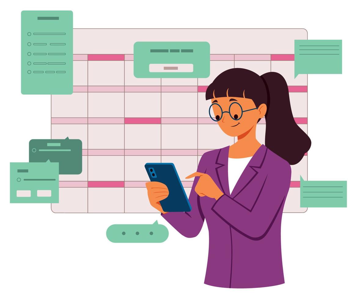 calendário de planejamento de mulher de negócios vetor