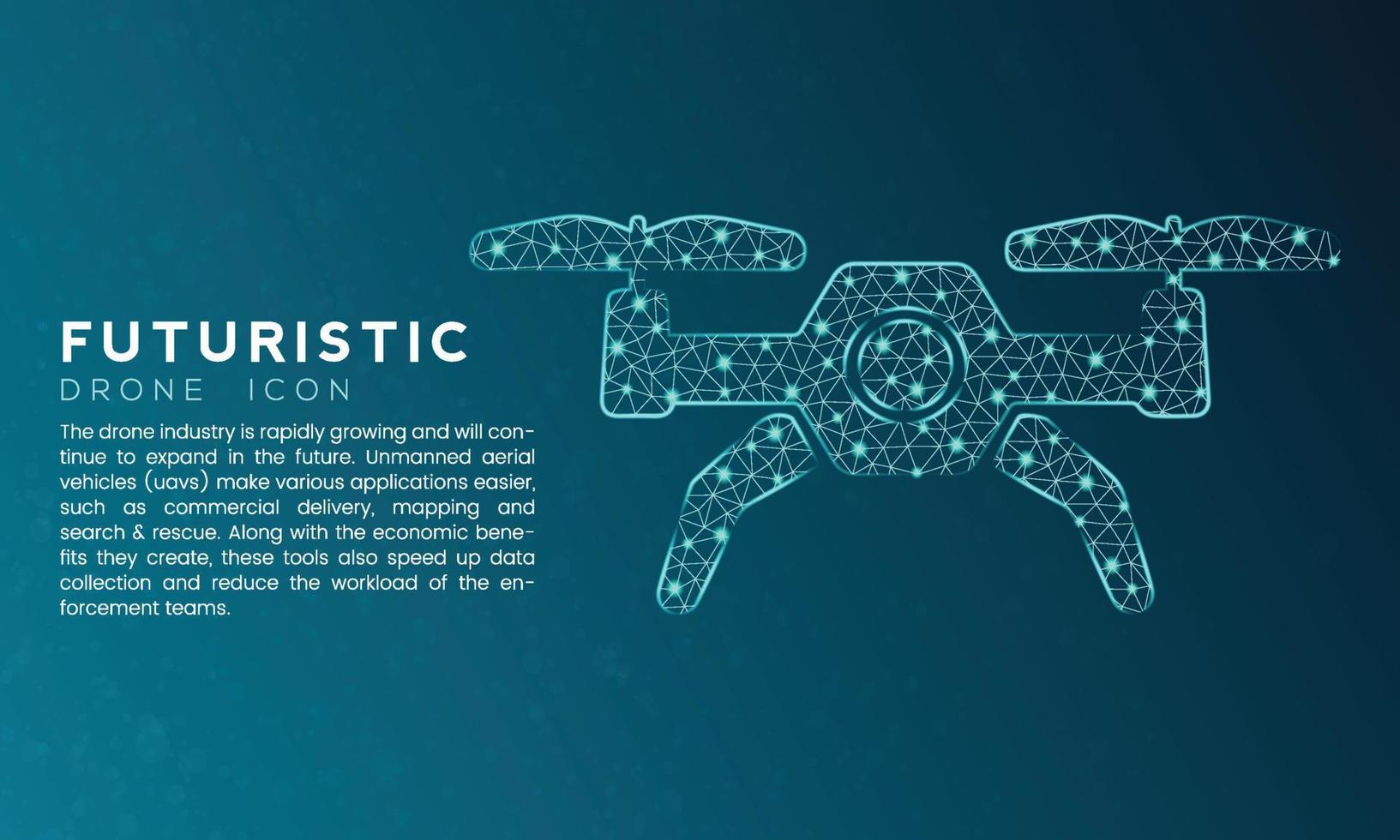 conceito de ícone de drone futurista azul com pontos conectados a nós de polígono e efeito neon vetor