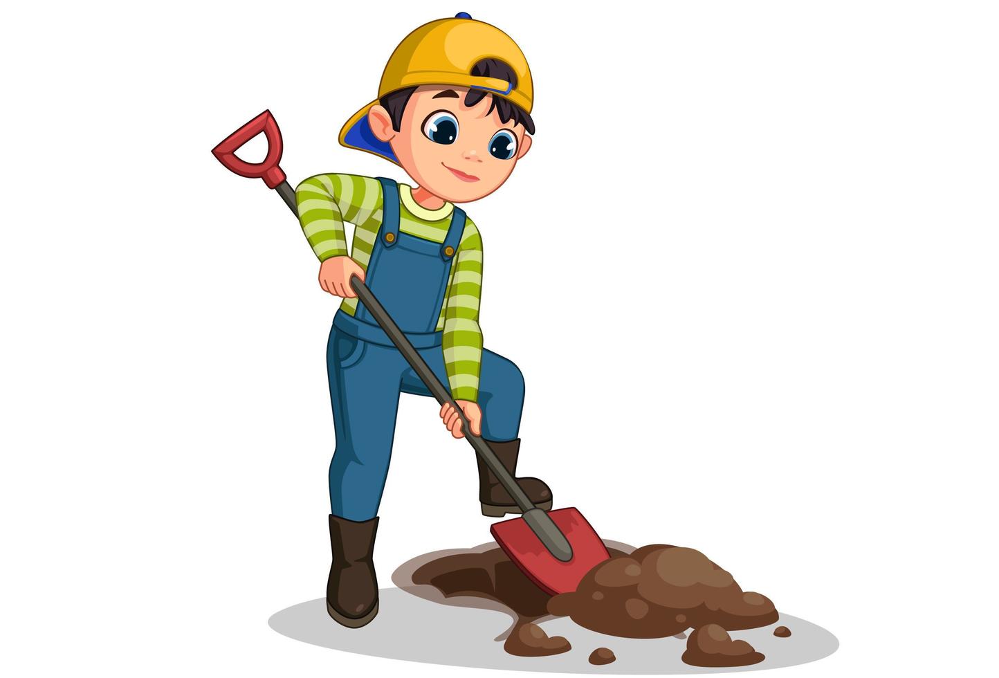 desenho animado garotinho fofo cavando buraco vetor