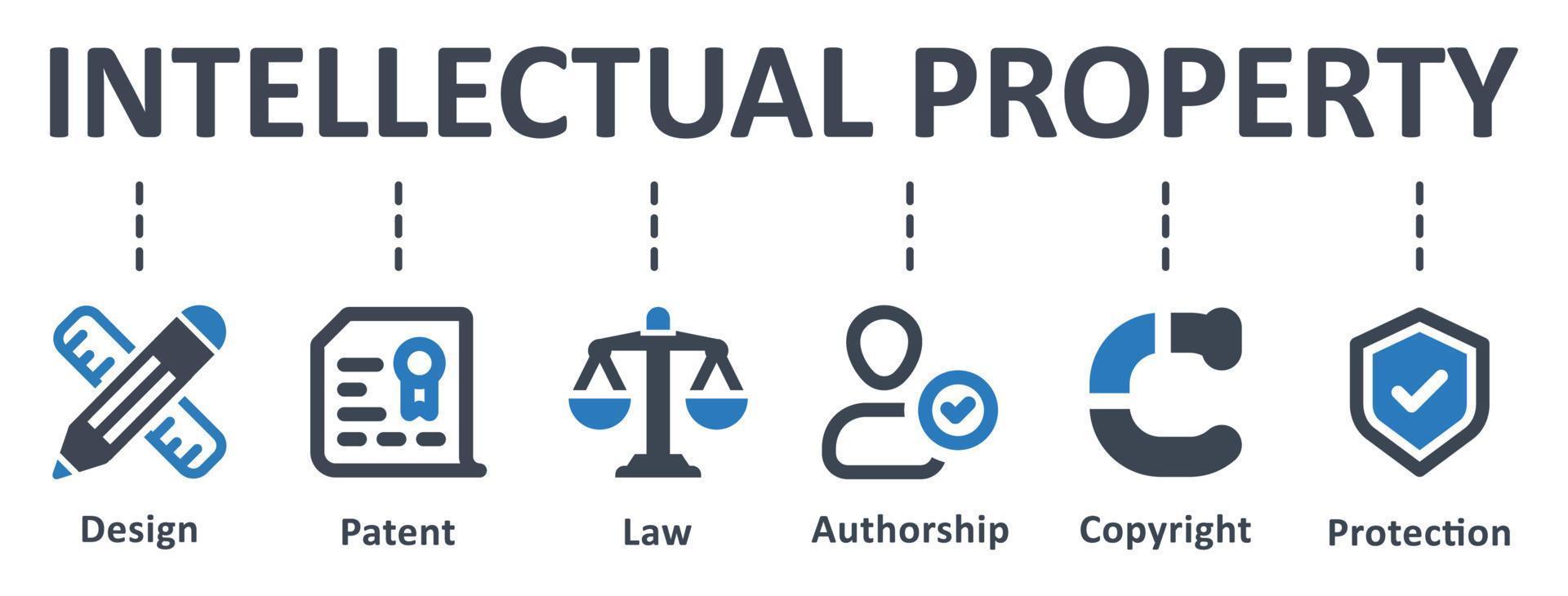 ícone de propriedade intelectual - ilustração vetorial. intelectual, propriedade, design, patente, autoria, lei, direitos autorais, proteção, infográfico, modelo, conceito, banner, conjunto de ícones, ícones. vetor