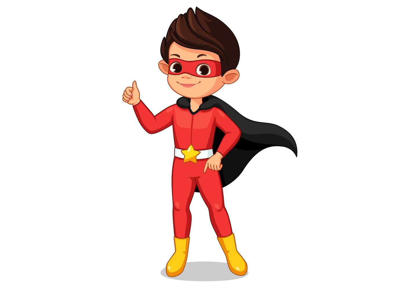garotinho super-herói mostrando o polegar vetor