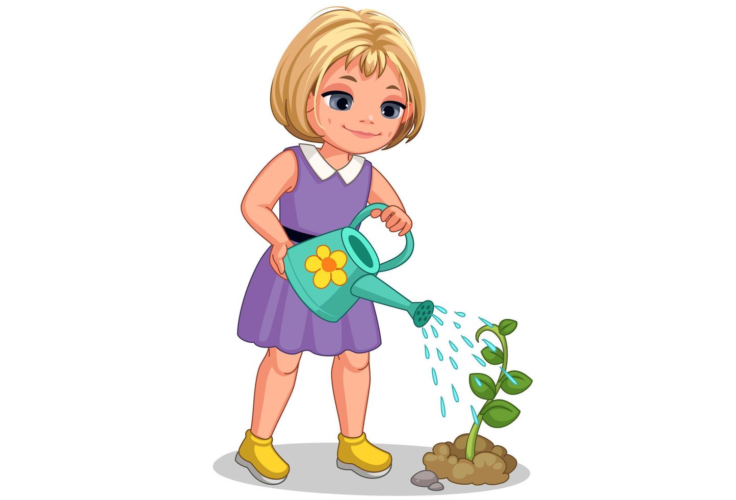 menina fofa regando a planta vetor