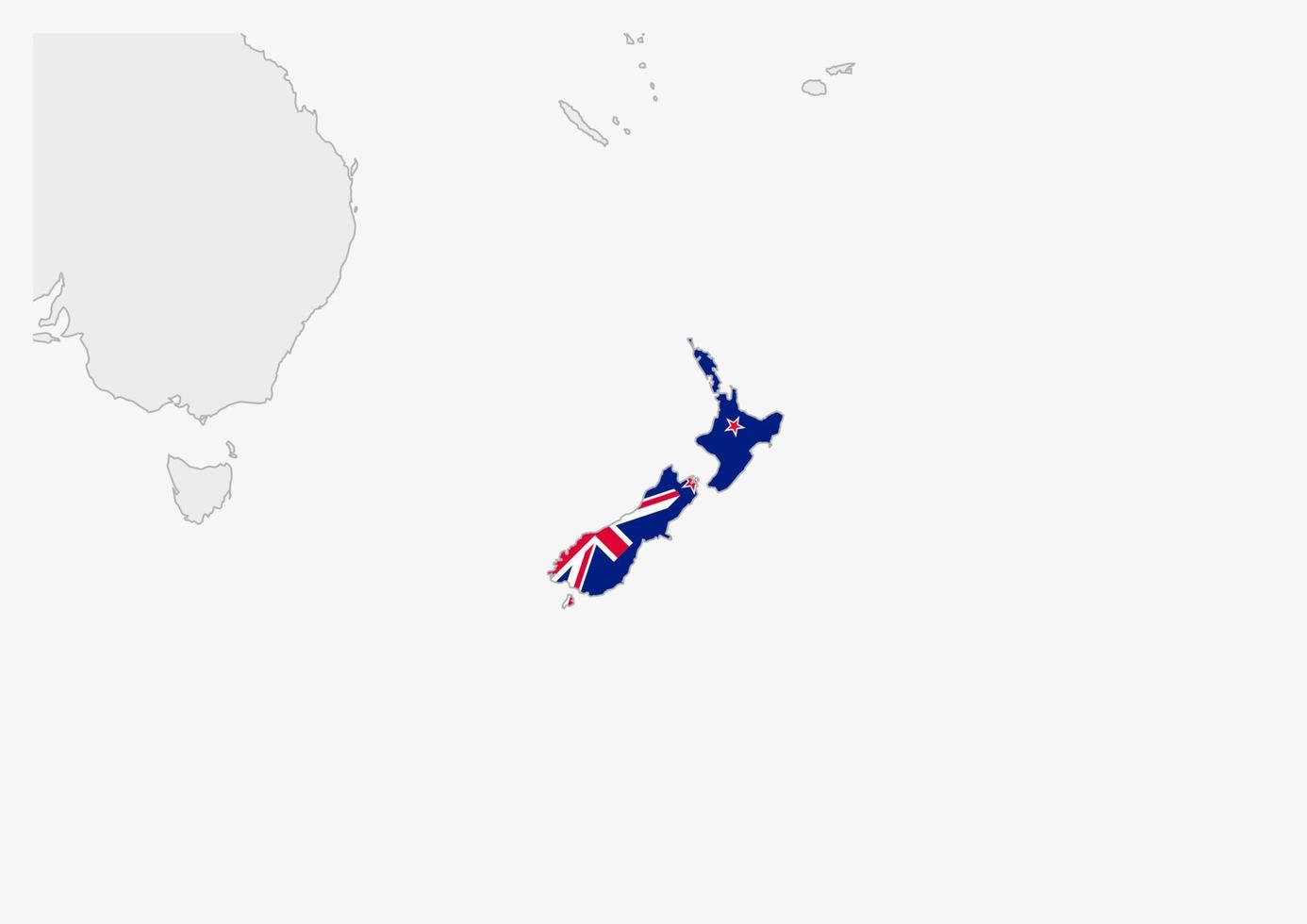 mapa da nova zelândia destacado nas cores da bandeira da nova zelândia vetor