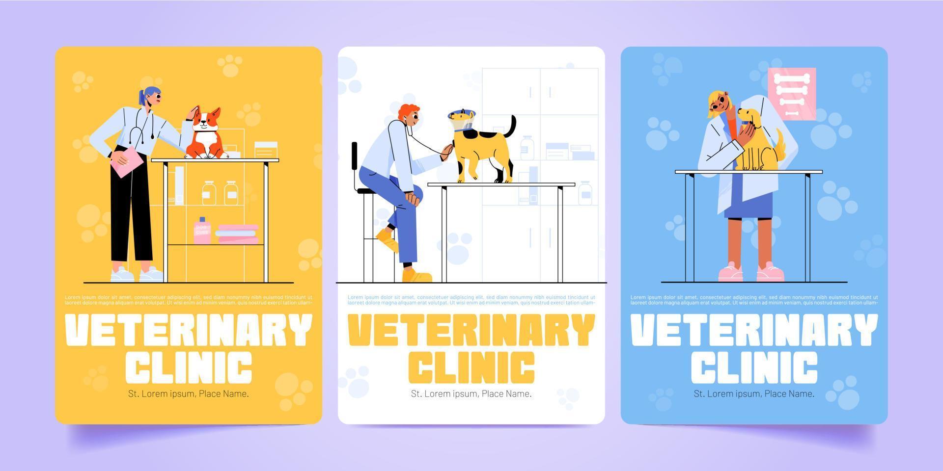 banners de clínica veterinária definir ilustração plana vetor