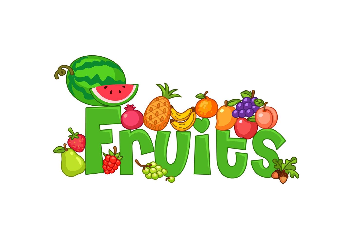 texto de frutas cercado por frutas vetor