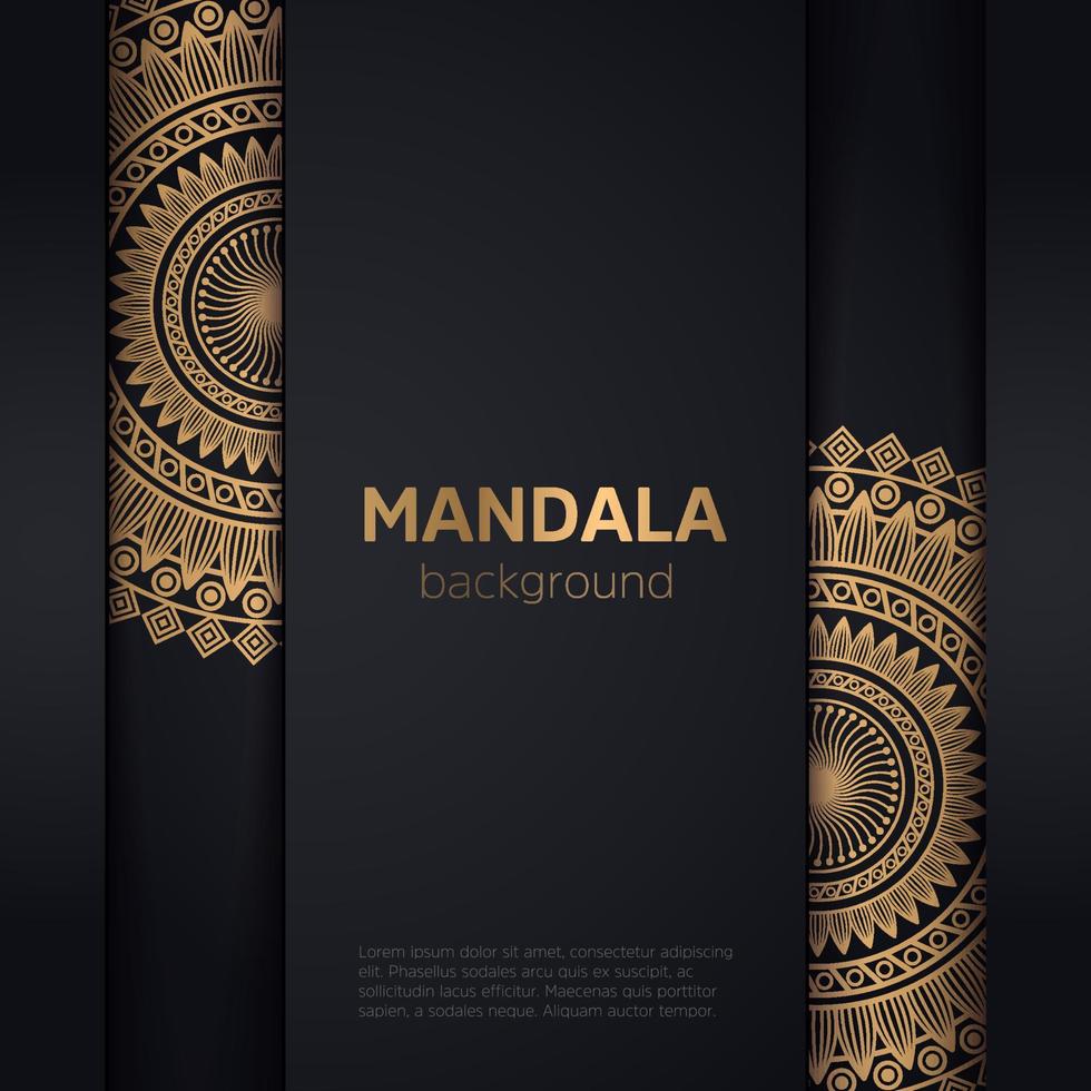 fundo de mandala de luxo com padrão de arabesco dourado leste style.ornament cartão de casamento elegante convite, convite, elemento étnico banner.golden capa de pano de fundo sobre fundo preto. vetor