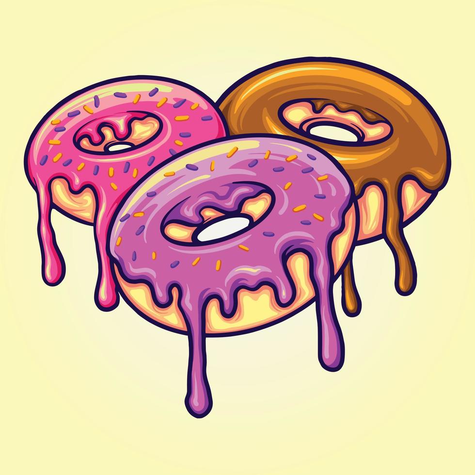 deliciosas ilustrações vetoriais de donut de anel fofo para o seu logotipo de trabalho, camiseta de mercadoria mascote, adesivos e designs de etiquetas, pôster, cartões de saudação, empresa ou marcas de publicidade. vetor