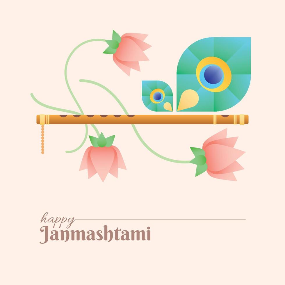 banner de mídia social krishna janmashtami com flauta e flores de lótus vetor